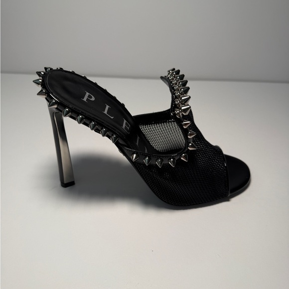 Philipp Plein Black Studded Open-Toe High Heel Mules